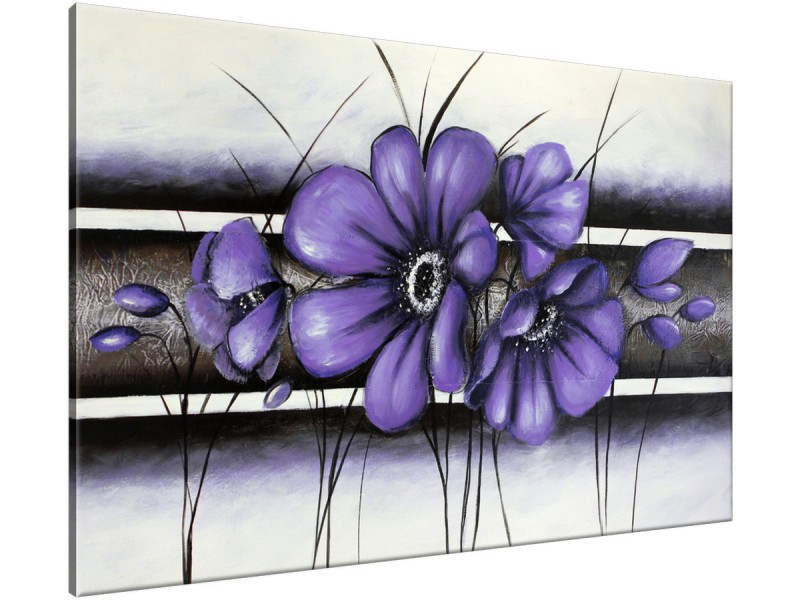 Schilderij handgeschilderd Bloemen | Paars , Grijs | 120x70cm 1Luik