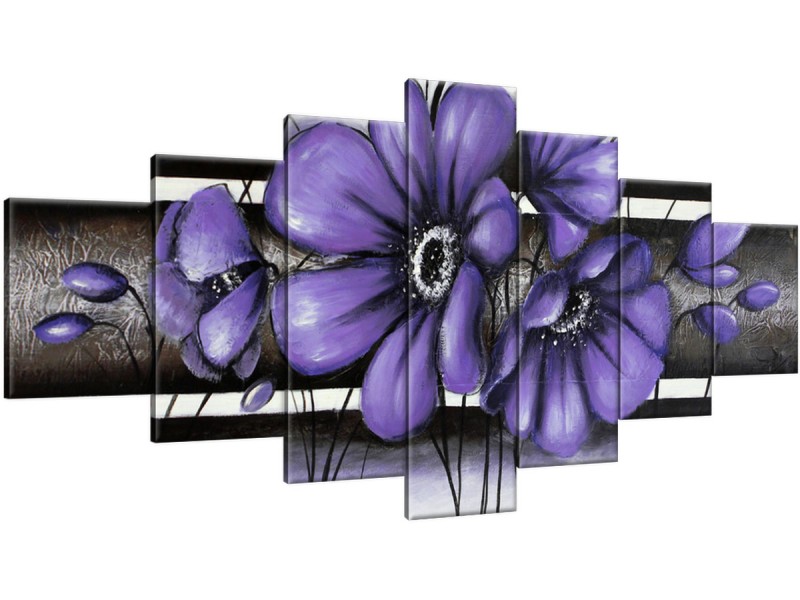 Schilderij handgeschilderd Bloemen | Paars , Grijs | 210x100cm 7Luik