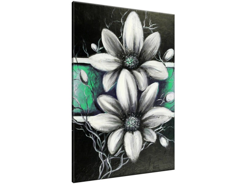 Schilderij handgeschilderd Bloemen | Groen , Grijs , Zwart | 70x120cm 1Luik
