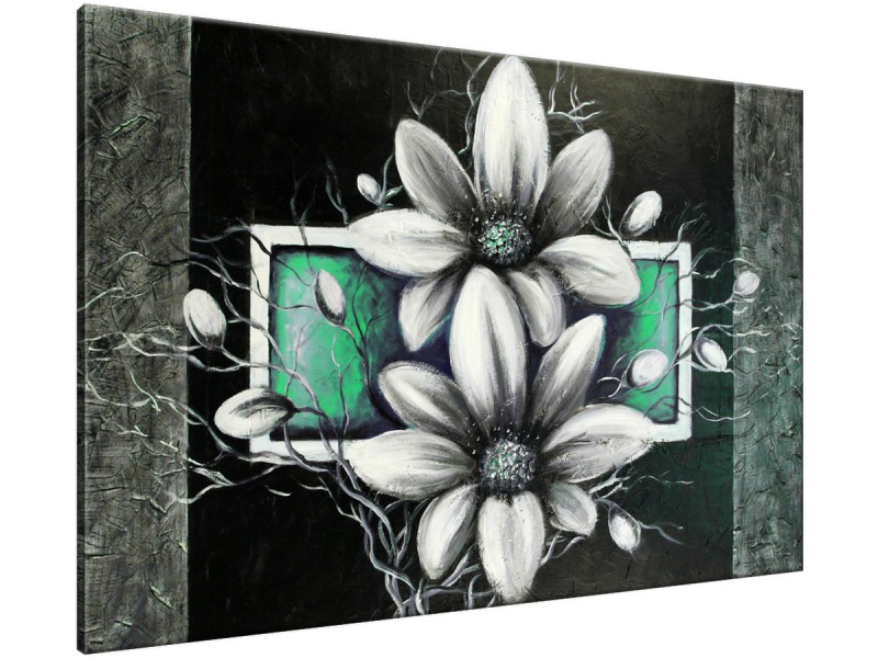 Schilderij handgeschilderd Bloemen | Groen , Grijs , Zwart | 120x70cm 1Luik