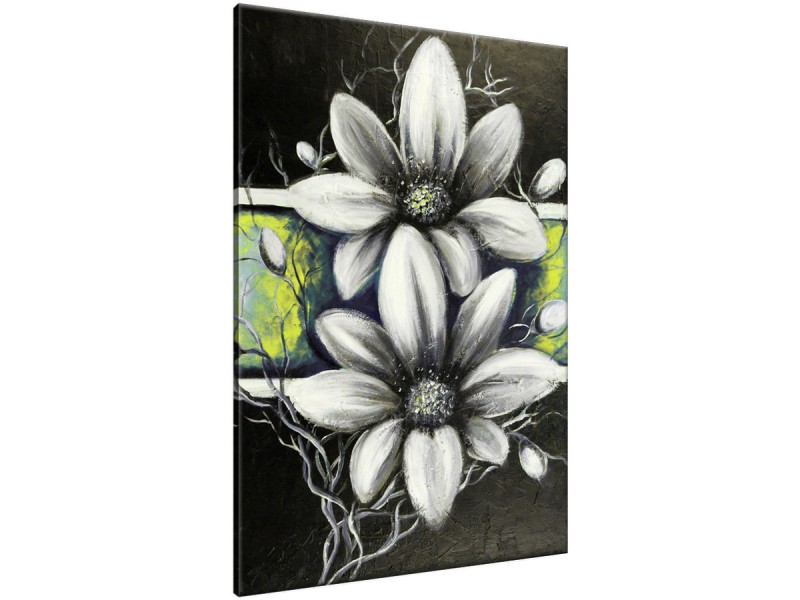 Schilderij handgeschilderd Bloemen | Grijs , Geel , Groen | 70x120cm 1Luik