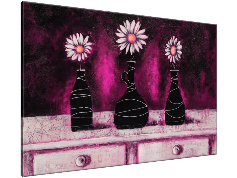 Schilderij handgeschilderd Madeliefje | Roze , Paars , Zwart | 120x70cm 1Luik