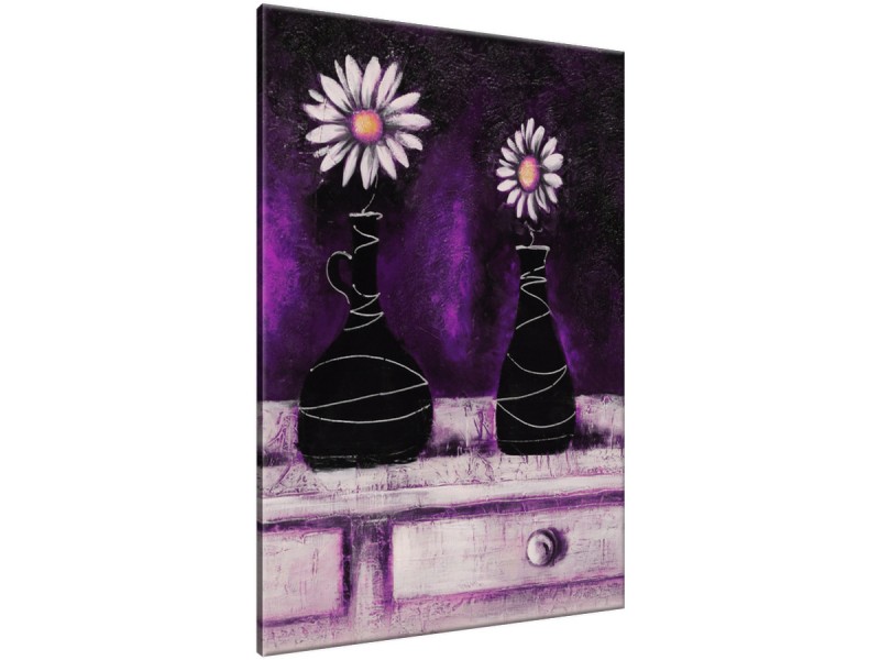 Schilderij handgeschilderd Madeliefje | Paars , Zwart | 70x120cm 1Luik