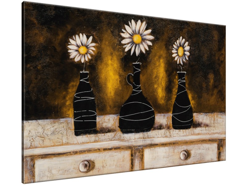 Schilderij handgeschilderd Madeliefje | Bruin , Geel | 120x70cm 1Luik