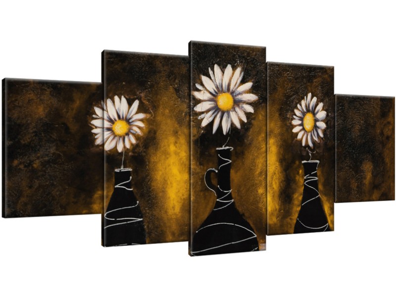 Schilderij handgeschilderd Madeliefje | Bruin , Geel | 150x70cm 5Luik