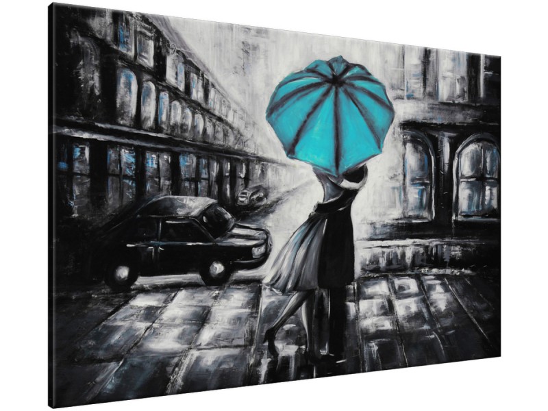Schilderij handgeschilderd Liefde | Turquoise , Zwart , Grijs | 120x70cm 1Luik