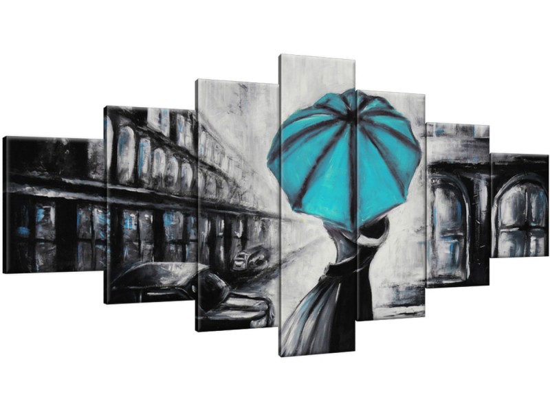 Schilderij handgeschilderd Liefde | Turquoise , Zwart , Grijs | 210x100cm 7Luik