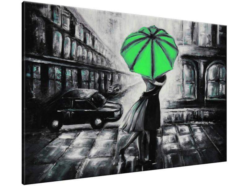Schilderij handgeschilderd Liefde | Groen , Zwart , Grijs | 120x70cm 1Luik