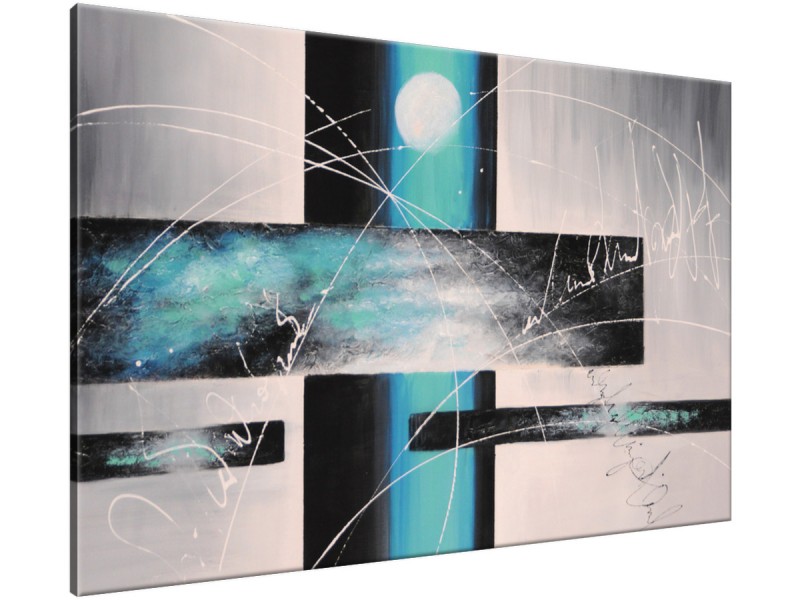 Schilderij handgeschilderd Modern | Turquoise , Grijs | 120x70cm 1Luik