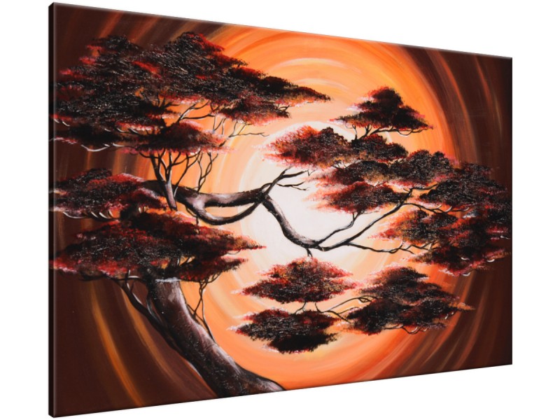 Schilderij handgeschilderd Boom | Bruin , Rood | 120x70cm 1Luik