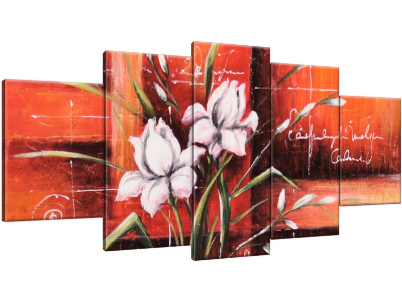 Schilderij handgeschilderd Iris | Rood , Oranje | 150x70cm 5Luik