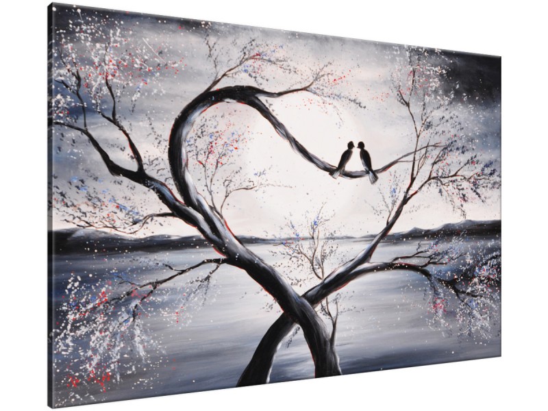 Schilderij handgeschilderd Boom | Grijs , Rood | 120x70cm 1Luik