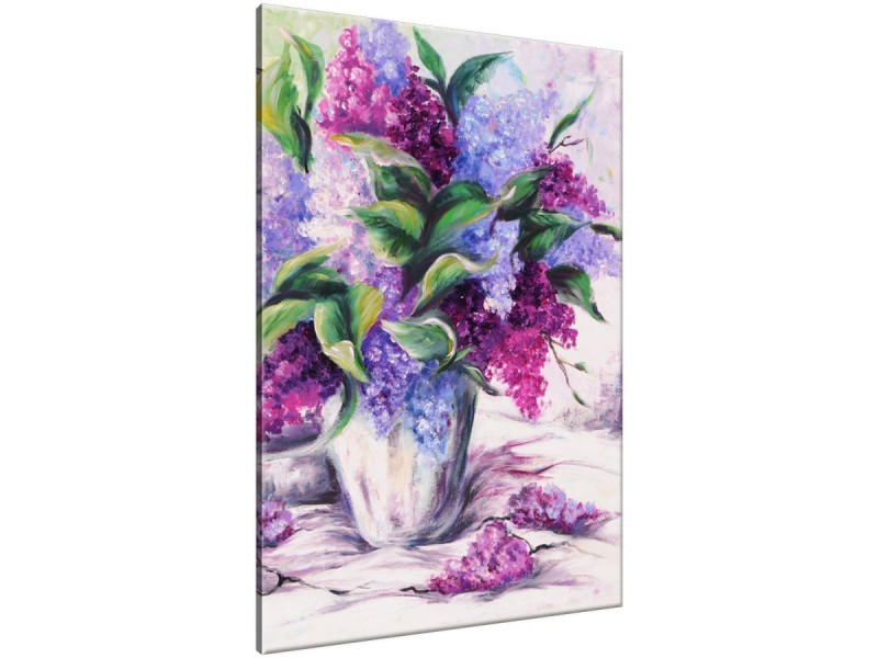 Schilderij handgeschilderd Bloemen in vaas | Paars , Roze , Groen | 70x120cm 1Luik
