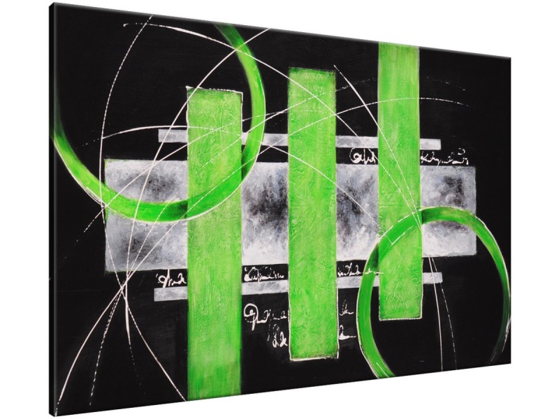 Schilderij handgeschilderd Modern | Groen , Zwart , Grijs | 120x70cm 1Luik