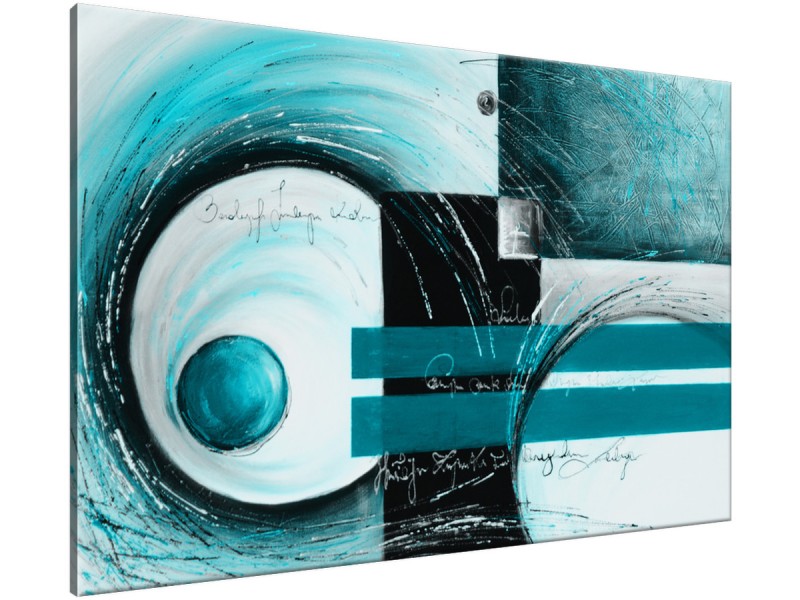 Schilderij handgeschilderd Modern | Turquoise , Zwart | 120x70cm 1Luik