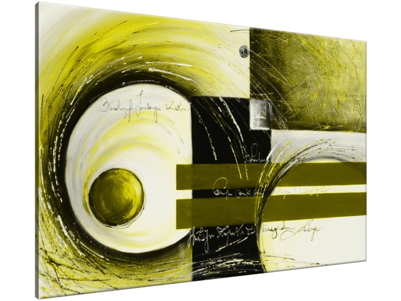 Schilderij handgeschilderd Modern | Groen , Geel , Zwart | 120x70cm 1Luik