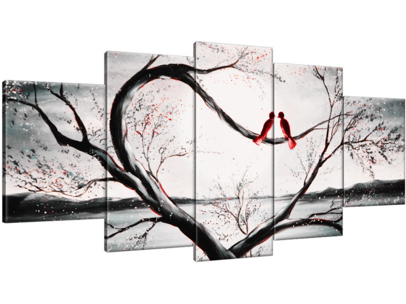 Schilderij handgeschilderd Boom | Rood , Grijs | 150x70cm 5Luik