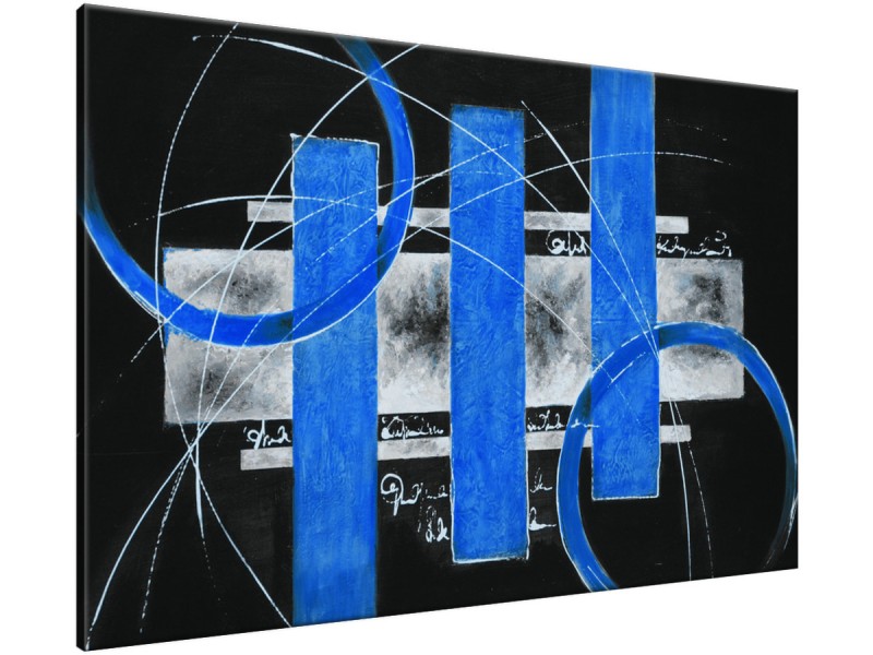 Schilderij handgeschilderd Modern | Blauw , Grijs , Zwart | 120x70cm 1Luik