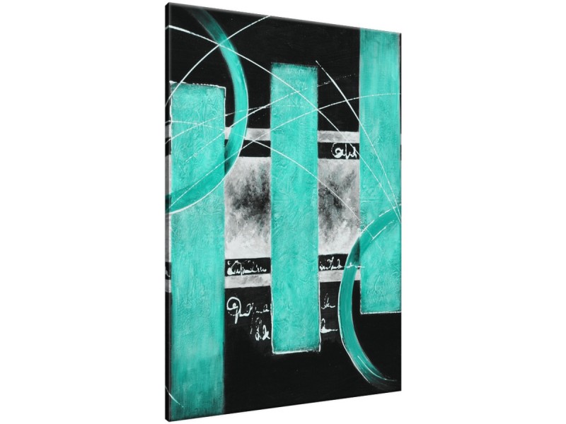 Schilderij handgeschilderd Modern | Turquoise , Groen , Zwart | 70x120cm 1Luik