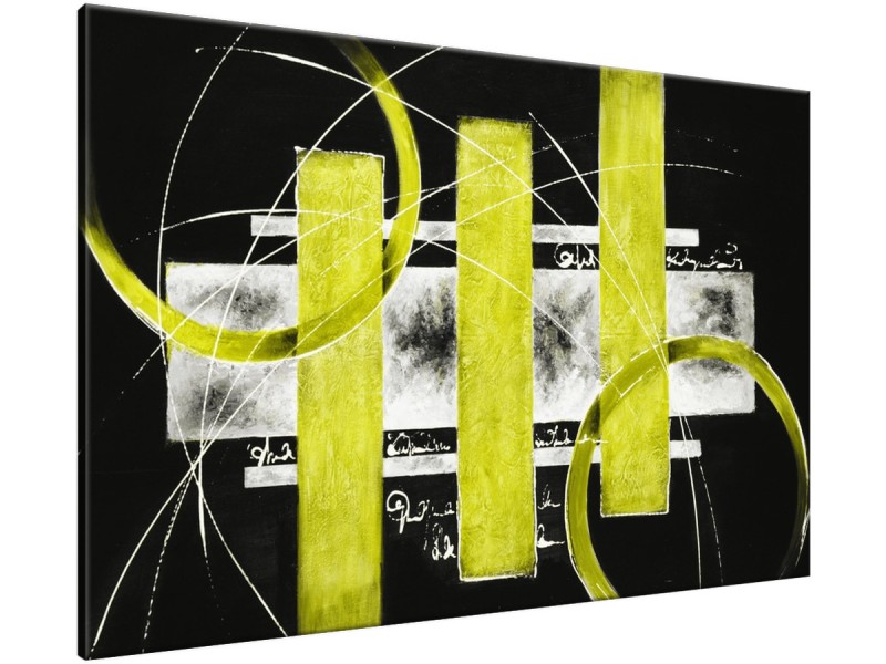 Schilderij handgeschilderd Modern | Groen , Geel , Zwart | 120x70cm 1Luik