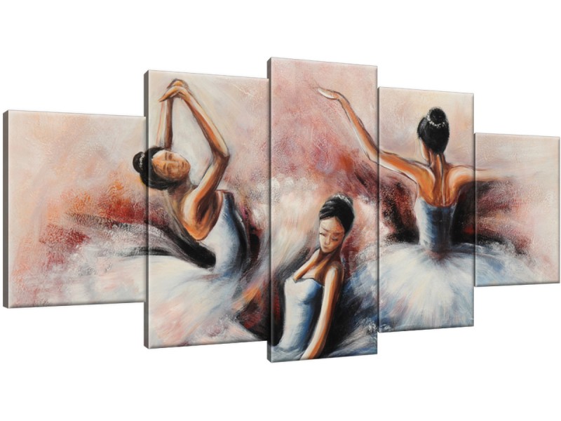 Schilderij handgeschilderd Ballet | Grijs , Bruin , Rood | 150x70cm 5Luik