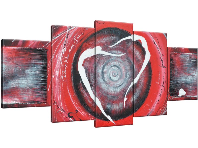 Schilderij handgeschilderd Modern | Rood , Grijs , Wit | 150x70cm 5Luik