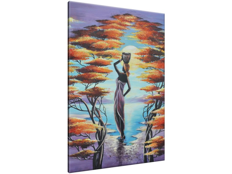 Schilderij handgeschilderd Afrika | Paars , Bruin , Blauw | 70x120cm 1Luik