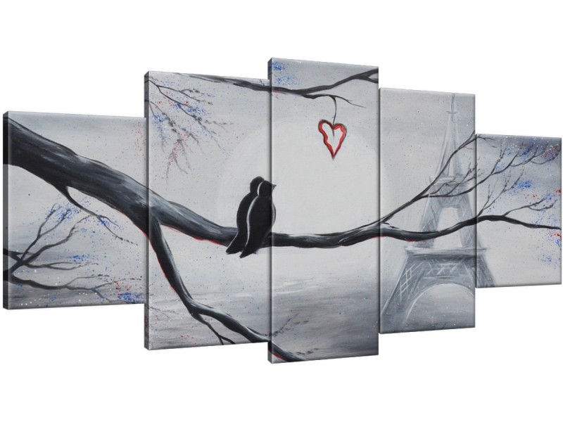 Schilderij handgeschilderd Eiffeltoren | Grijs , Rood | 150x70cm 5Luik