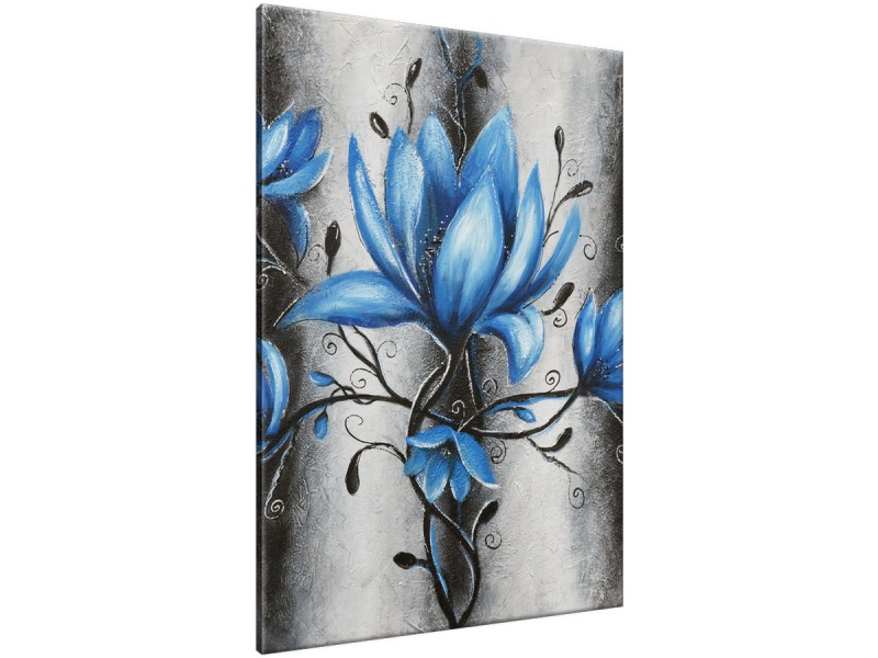 Schilderij handgeschilderd Magnolia | Blauw , Grijs | 70x120cm 1Luik