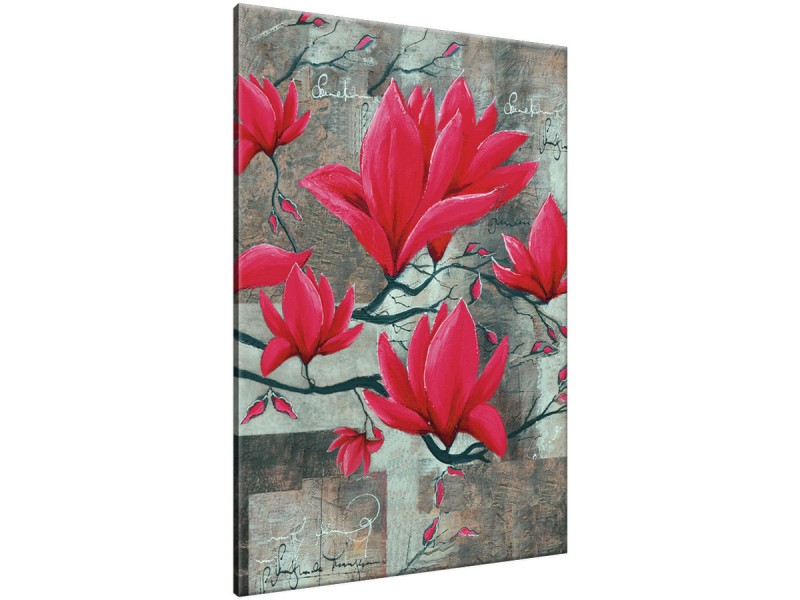 Schilderij handgeschilderd Magnolia | Rood , Grijs , Bruin | 70x120cm 1Luik
