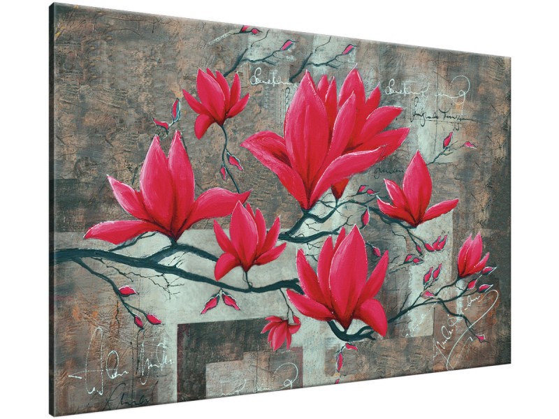Schilderij handgeschilderd Magnolia | Rood , Grijs , Bruin | 120x70cm 1Luik