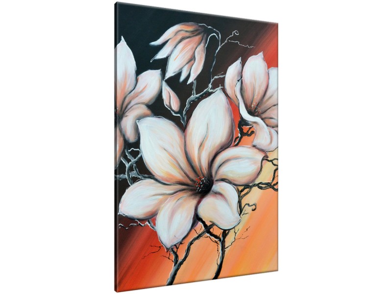 Schilderij handgeschilderd Magnolia | Bruin , Zwart , Oranje | 70x120cm 1Luik