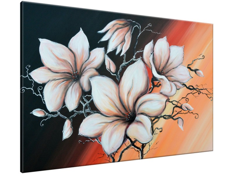 Schilderij handgeschilderd Magnolia | Bruin , Zwart , Oranje | 120x70cm 1Luik