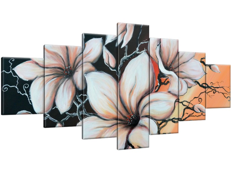 Schilderij handgeschilderd Magnolia | Bruin , Zwart , Oranje | 210x100cm 7Luik