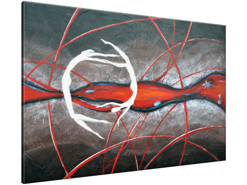 Schilderij handgeschilderd Modern | Rood , Oranje , Grijs | 120x70cm 1Luik