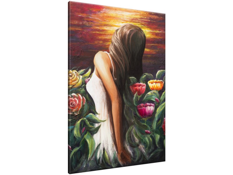 Schilderij handgeschilderd Vrouw | Bruin , Geel , Groen | 70x120cm 1Luik