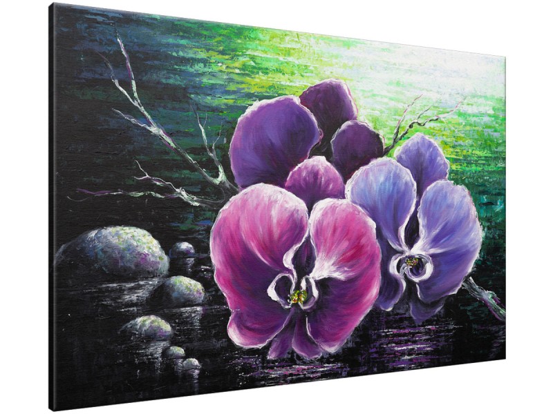 Schilderij handgeschilderd Orchidee | Paars , Roze , Groen | 120x70cm 1Luik