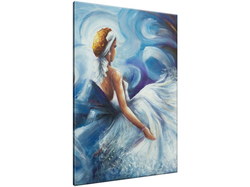 Schilderij handgeschilderd Vrouw | Blauw , Grijs | 70x120cm 1Luik