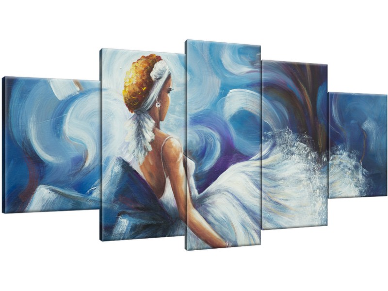 Schilderij handgeschilderd Vrouw | Blauw , Grijs | 150x70cm 5Luik